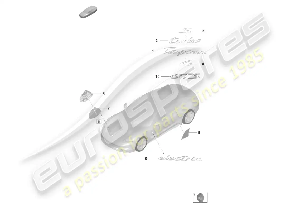 porsche 2020 (taycan 9j1-1) inscription porsche crest stone guard film diagrama de piezas
