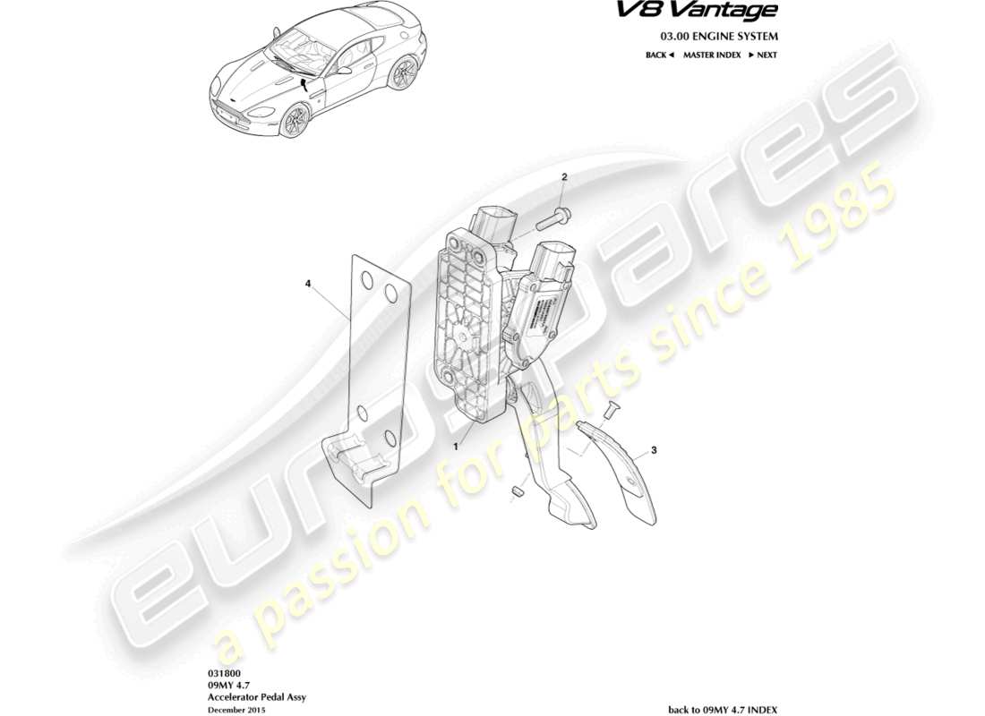 aston martin v8 vantage (2018) diagrama de piezas del pedal del acelerador