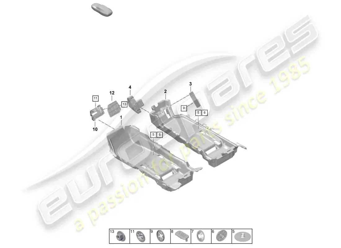 porsche 2020 (taycan 9j1-1) diagrama de piezas de molduras para pisos (alfombras)