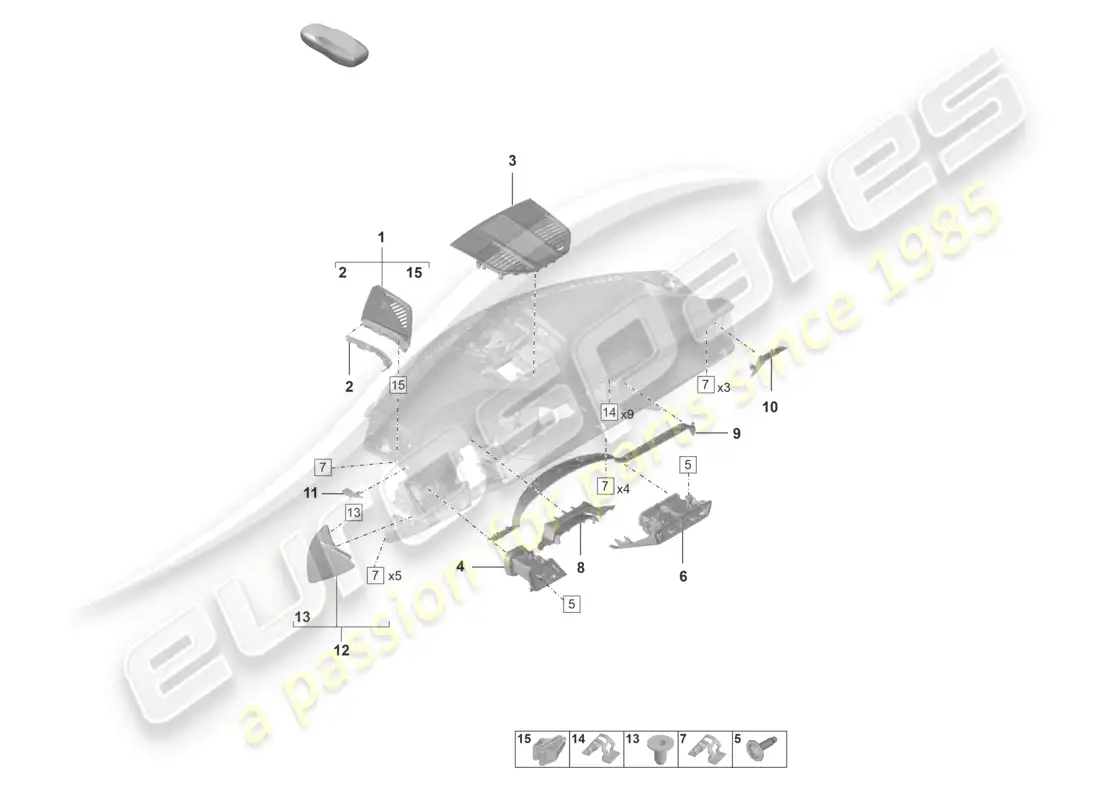 porsche 2022 (992-1 gt3/rs/st) accesorios diagrama de piezas del panel de instrumentos