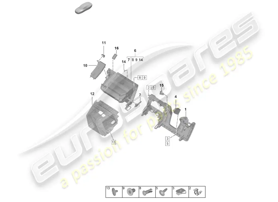porsche 2022 (992-1 gt3/rs/st) diagrama de piezas de la guantera y el revestimiento (lado del conductor)
