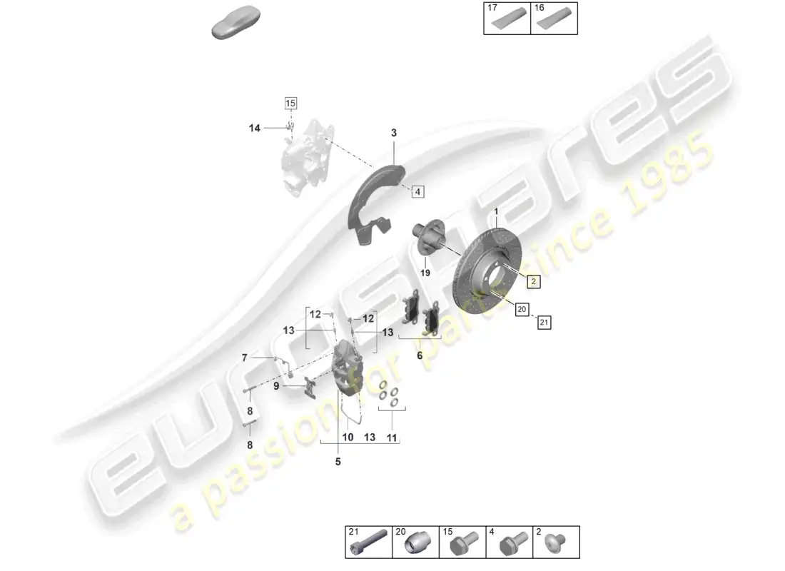 porsche 2022 (992-1 gt3/rs/st) diagrama de piezas del eje trasero del pccb del freno de disco