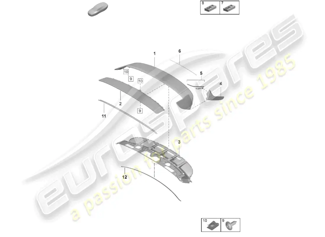 porsche 2020 (taycan 9j1-1) alerón trasero diagrama de piezas