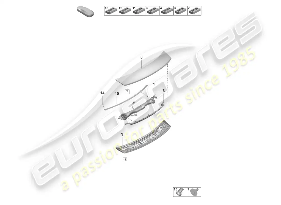 porsche 2020 (taycan 9j1-1) alerón trasero diagrama de piezas