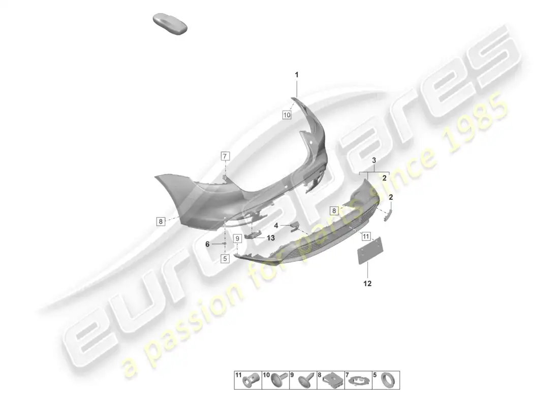 porsche 2020 (taycan 9j1-1) parachoques trasero para variante de equipamiento: básico sport turismo st diagrama de piezas