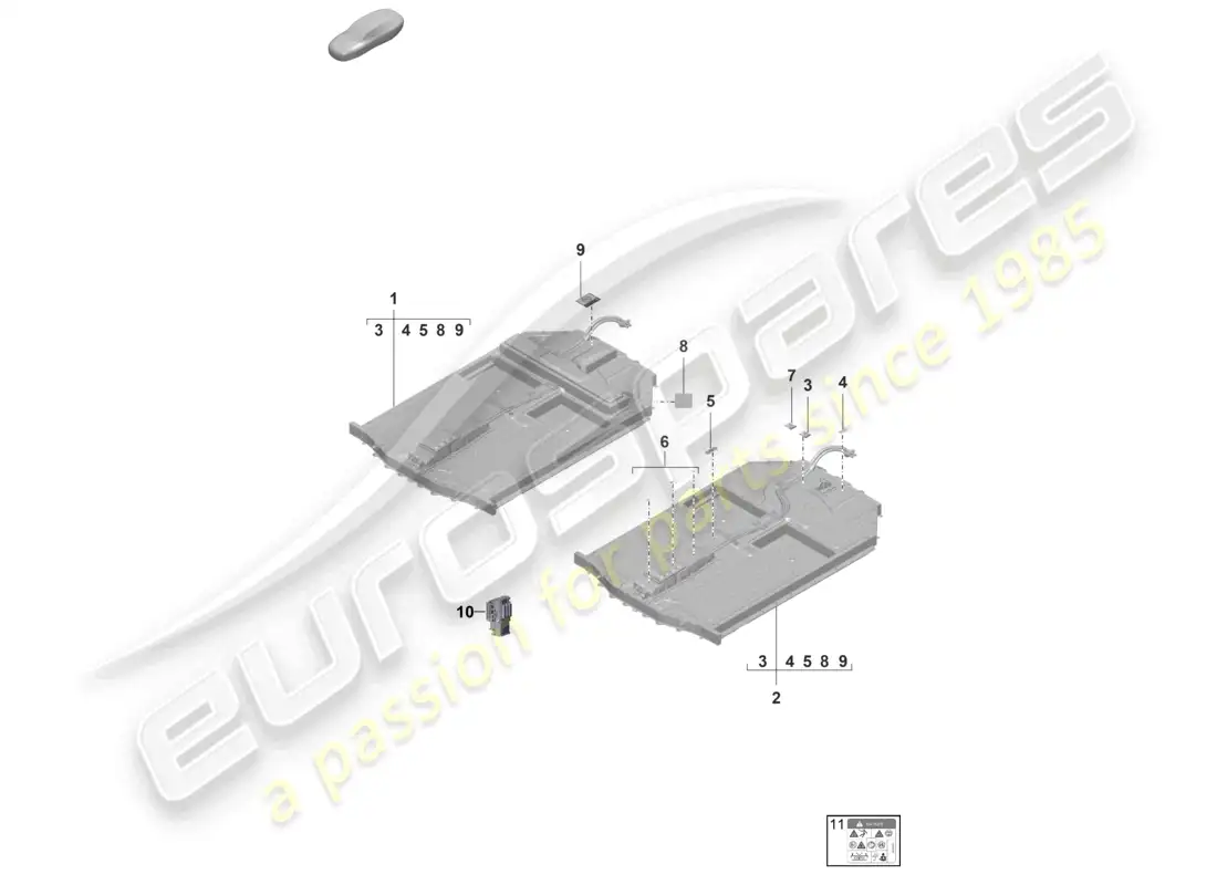 porsche 2022 (taycan 9j1-1) batería de repuesto accionamiento eléctrico aviso diagrama de piezas