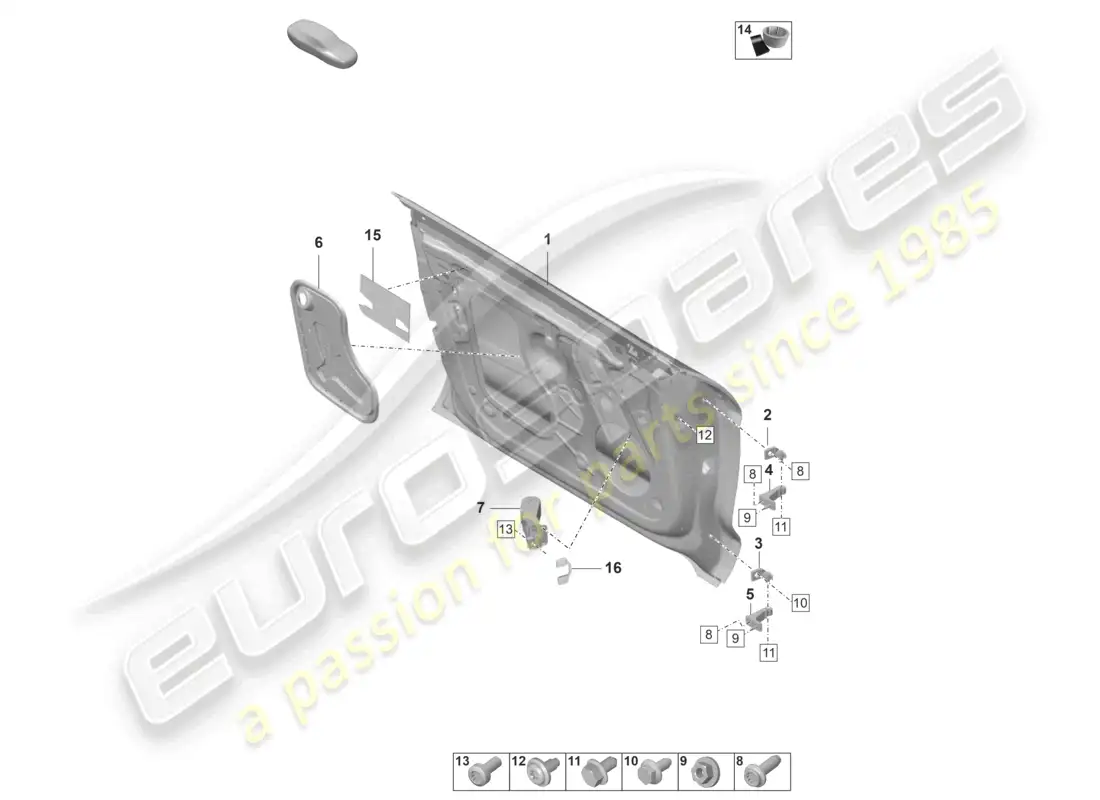 porsche 2020 (taycan 9j1-1) carcasa de la puerta delantera diagrama de piezas