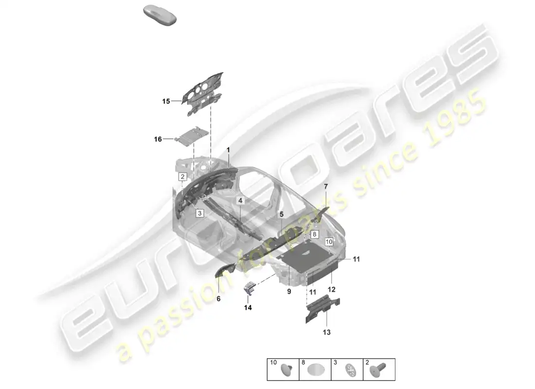 porsche 2020 (taycan 9j1-1) absorbentes de sonido absorbentes de sonido amortiguación para el interior del vehículo diagrama de piezas