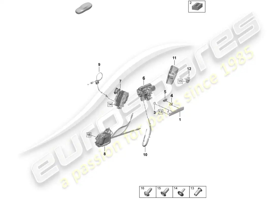porsche 2025 (taycan 9j1-2) manija de puerta, exterior trasera cerradura de puerta accesorios diagrama de piezas