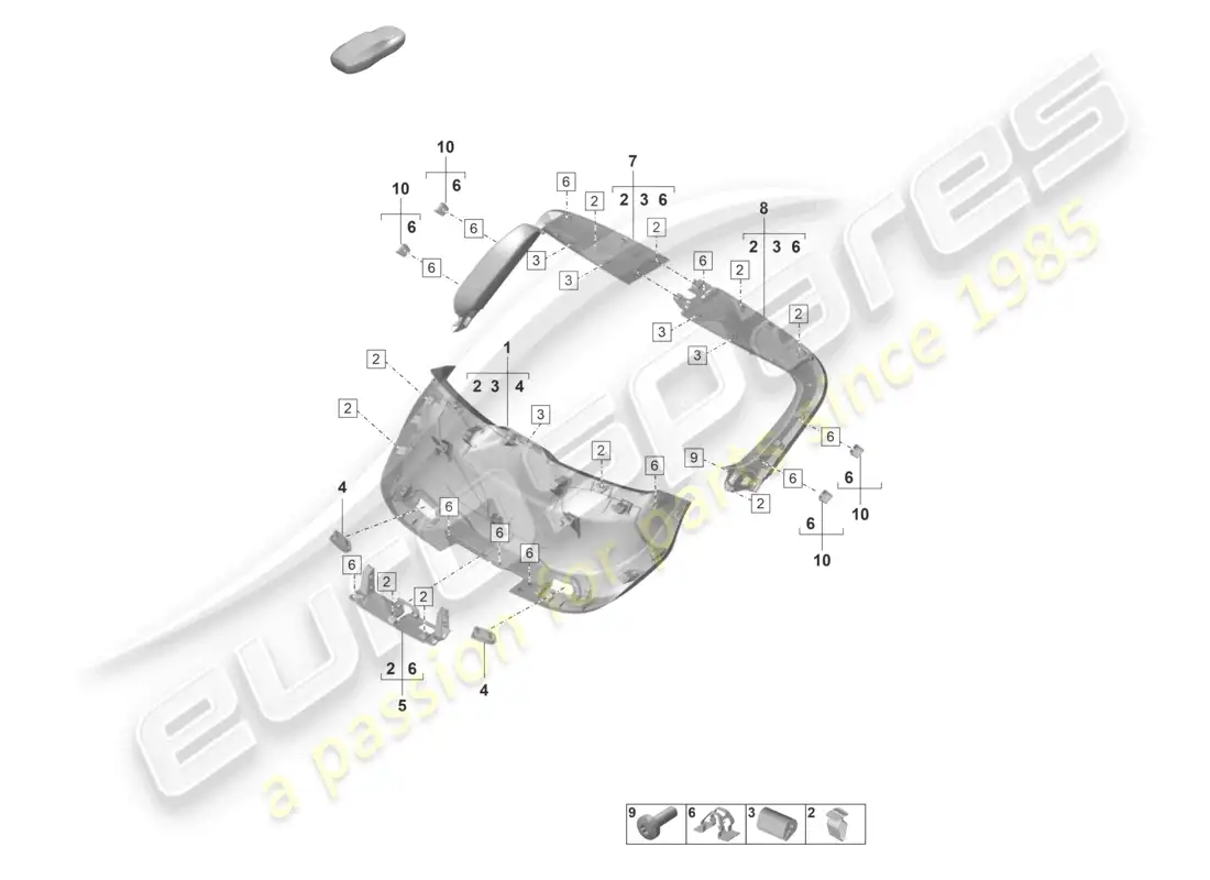 porsche 2023 (taycan 9j1-1) diagrama de piezas del panel de acabado de la tapa trasera