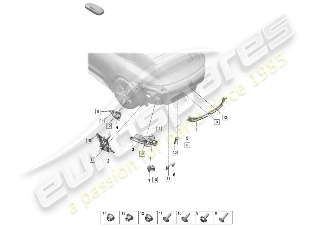 porsche 2026 (taycan 9j1-2) fijaciones parachoques trasero diagrama de piezas