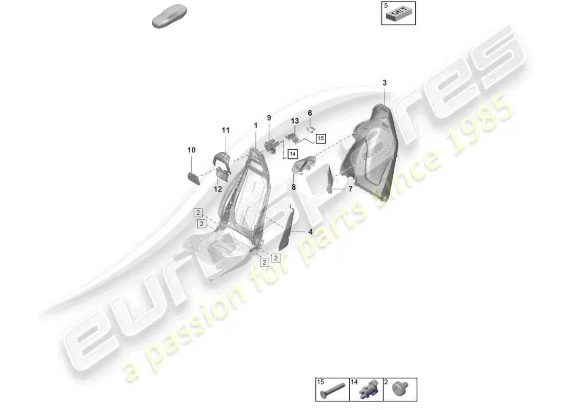 porsche 2026 (taycan 9j1-2) marco del respaldo del asiento deportivo diagrama de piezas