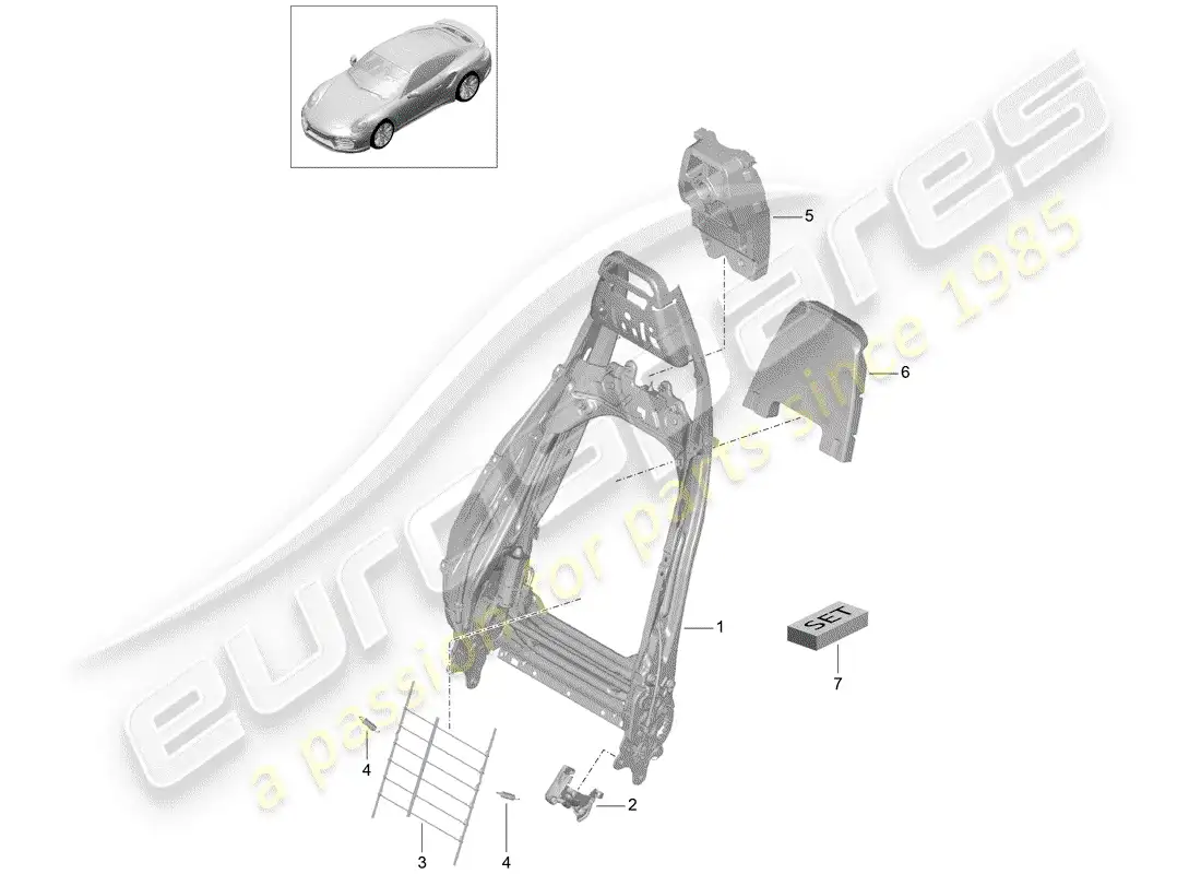 porsche 2018 (991-2 turbo) marco - respaldo diagrama de piezas