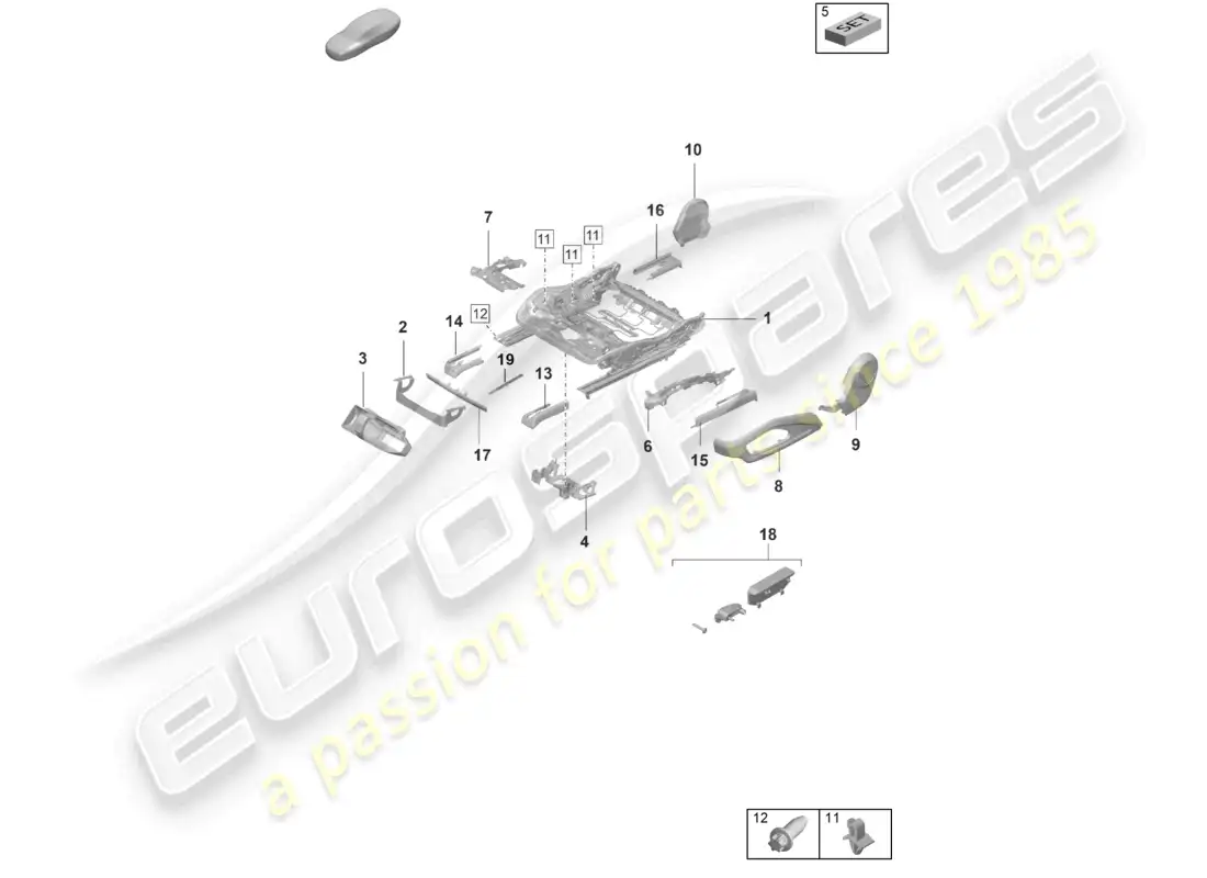 porsche 2020 (taycan 9j1-1) marco del asiento accesorios varios asiento cómodo asiento deportivo diagrama de piezas