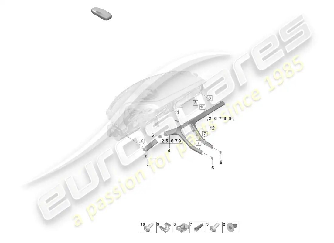 porsche 2023 (taycan 9j1-1) cubierta y moldura frontal para tablero diagrama de piezas