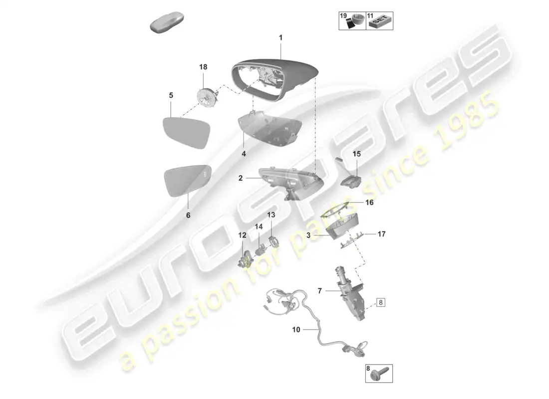 porsche 2023 (taycan 9j1-1) espejo exterior diagrama de piezas