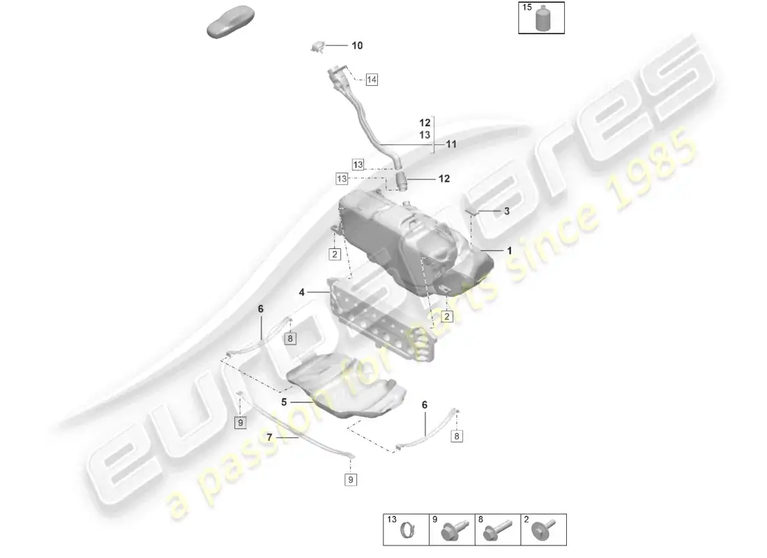 porsche 2026 (992-2 gt3/rs/st) aditivo para tanque de combustible diagrama de piezas