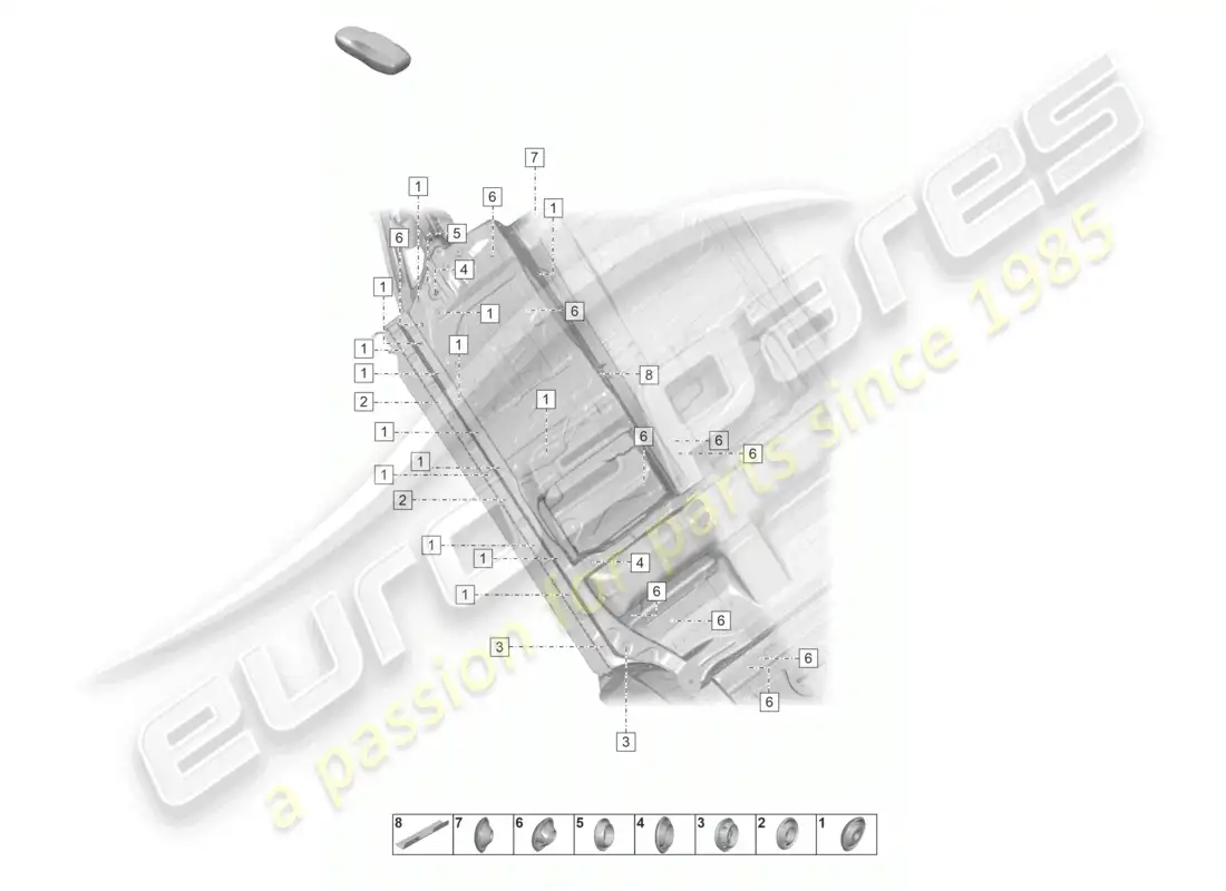 porsche 2020 (taycan 9j1-1) diagrama de piezas de la parte delantera derecha de la parte inferior de la carrocería