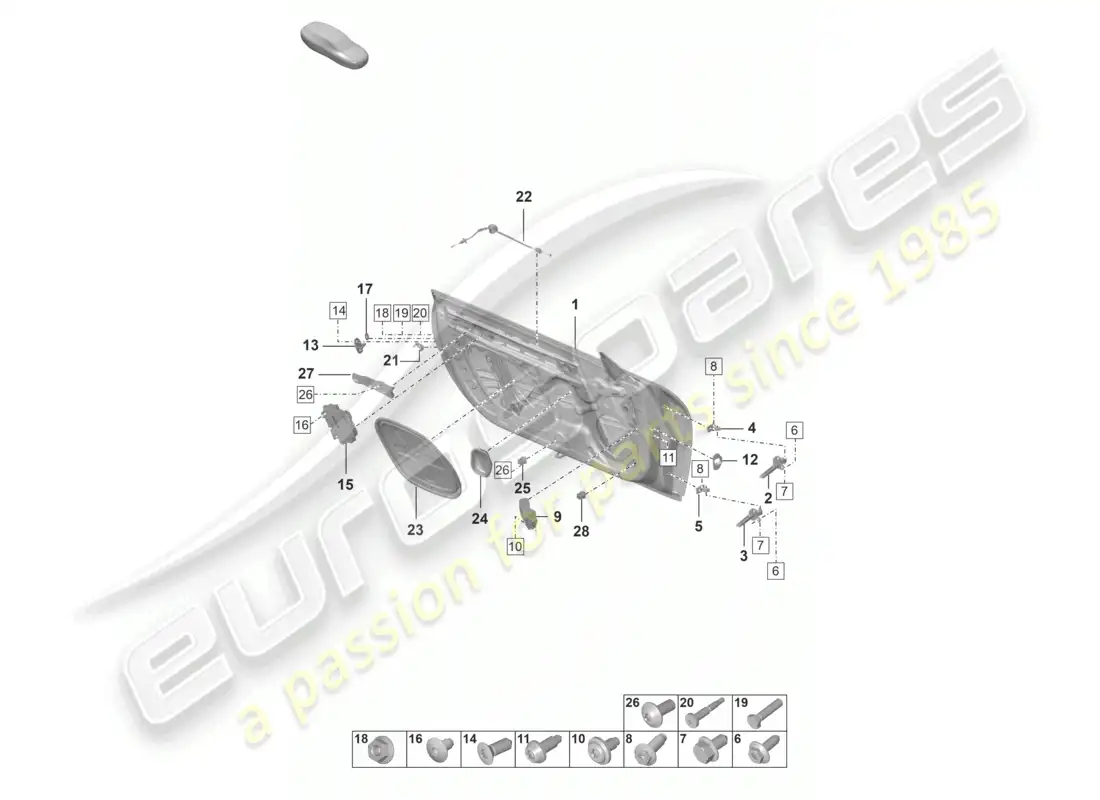 porsche 2022 (992-1 gt3/rs/st) diagrama de piezas de la carcasa de la puerta