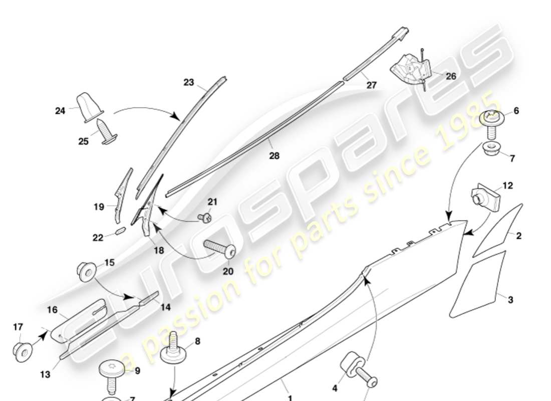 aston martin dbs (2011) molduras laterales y laterales, volante diagrama de piezas