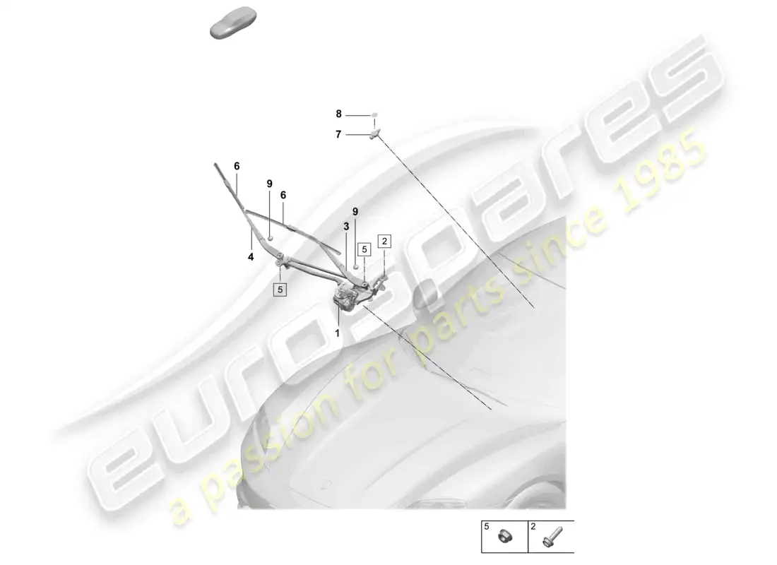 porsche 2026 (taycan 9j1-2) sistema limpiaparabrisas, completo delantero sensor de lluvia diagrama de piezas
