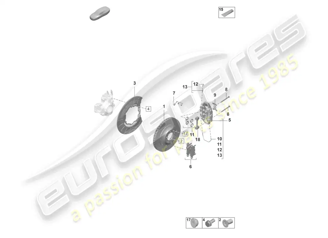 porsche 2020 (taycan 9j1-1) freno de disco 19 eje trasero amarillo/negro diagrama de piezas