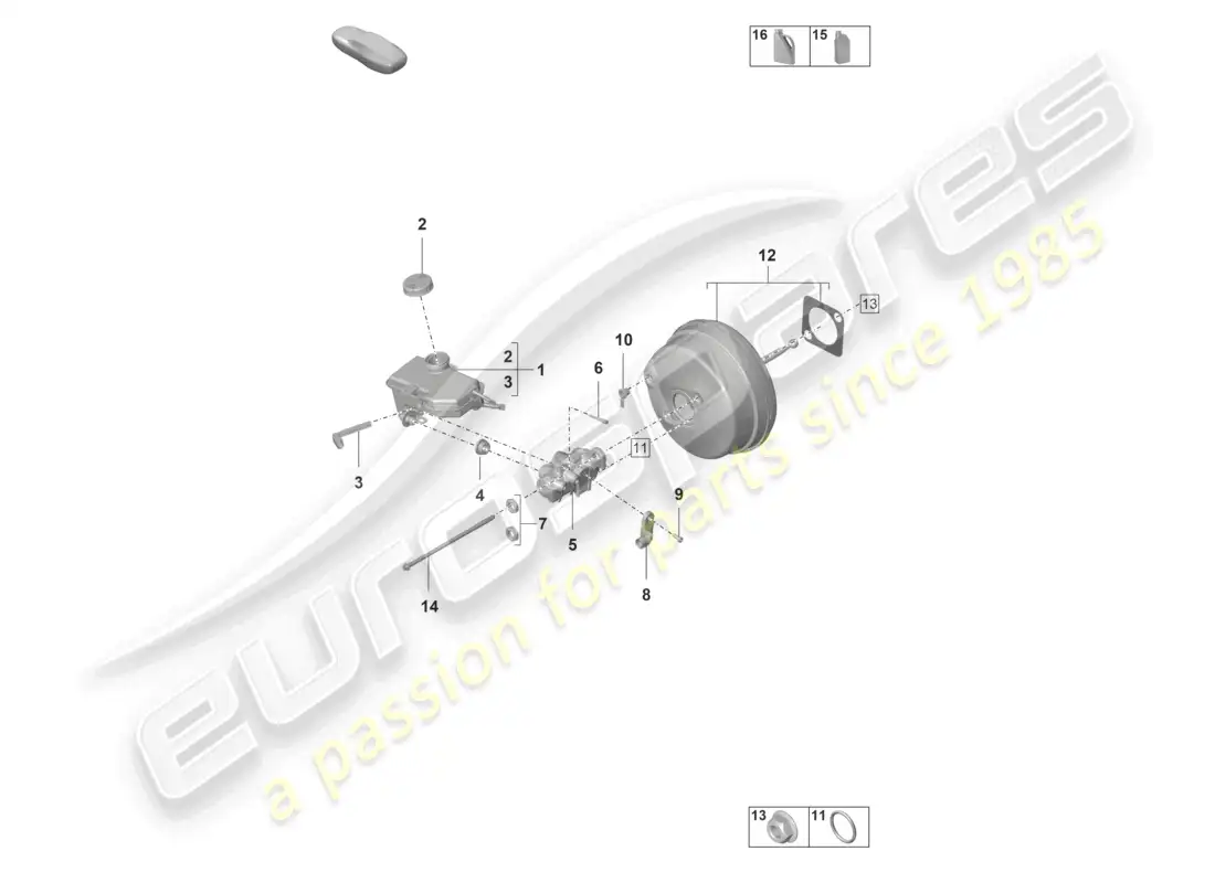 porsche 2022 (992-1 gt3/rs/st) diagrama de piezas del servofreno y del cilindro maestro del freno