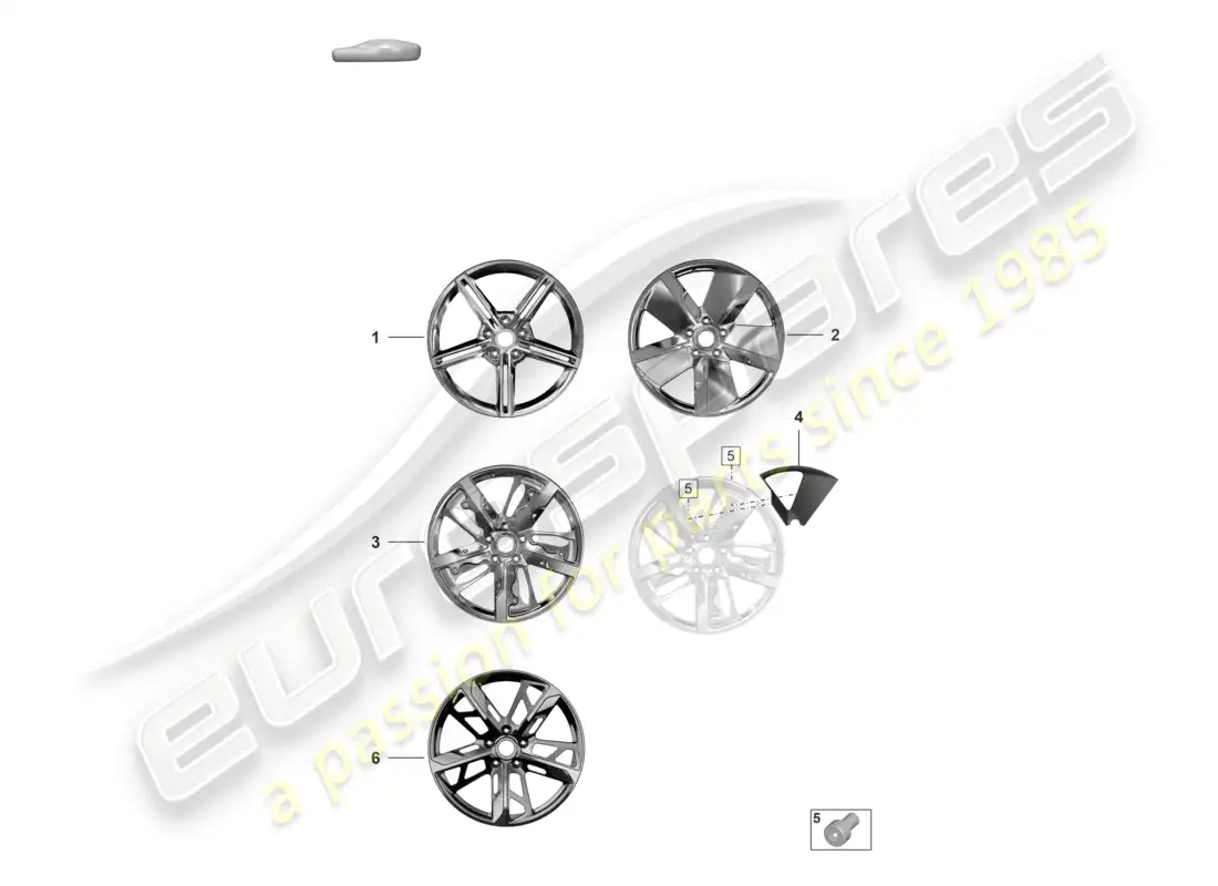 porsche 2020 (taycan 9j1-1) diagrama de piezas de la rueda de aleación 21