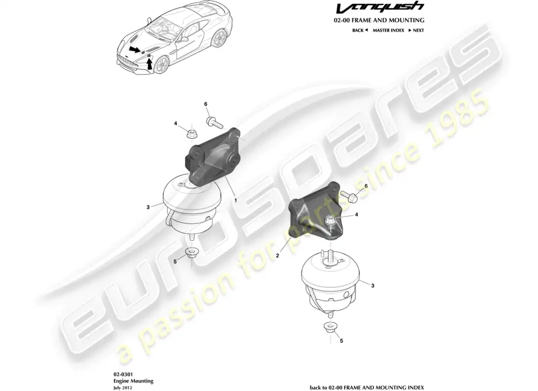 aston martin vanquish (2015) soportes del motor diagrama de piezas