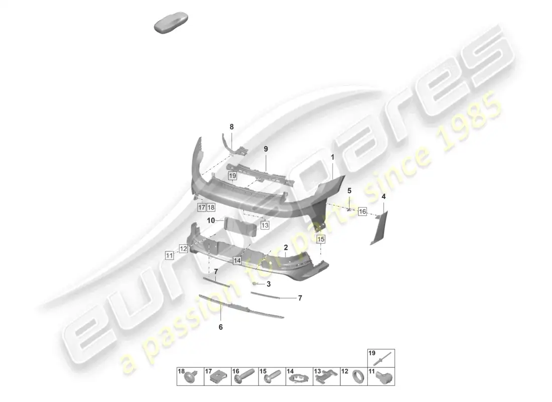 porsche 2022 (992-1 gt3/rs/st) diagrama de piezas del parachoques trasero gt3 rs