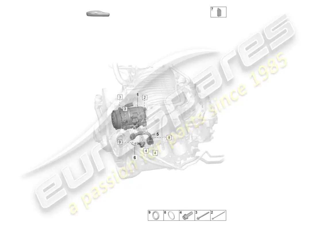 porsche 2022 (992-1 gt3/rs/st) diagrama de piezas del compresor de aire acondicionado kaeltemittel r134a