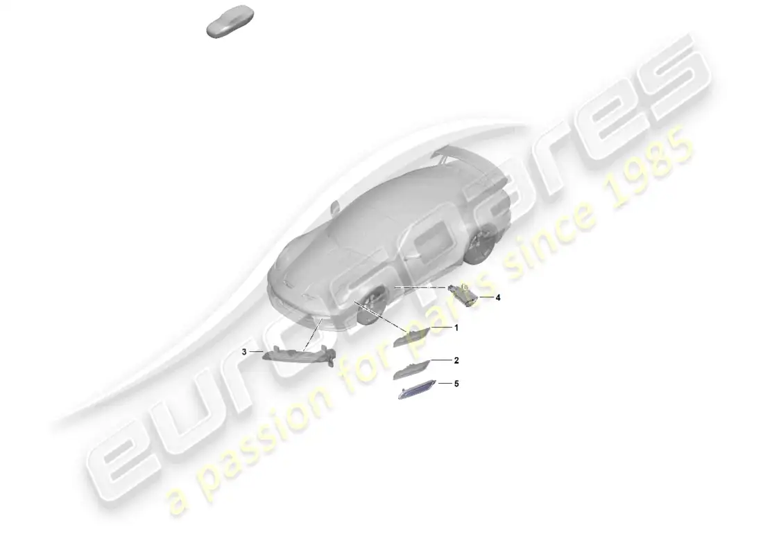 porsche 2021 (992-1 gt3/rs/st) luz de posición lateral repetidora de señal de giro luz auxiliar led diagrama de piezas