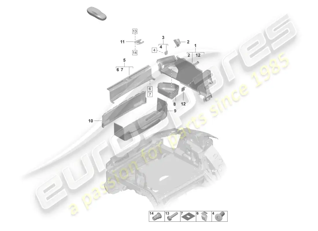 porsche 2020 (taycan 9j1-1) diagrama de piezas del lateral del revestimiento del maletero