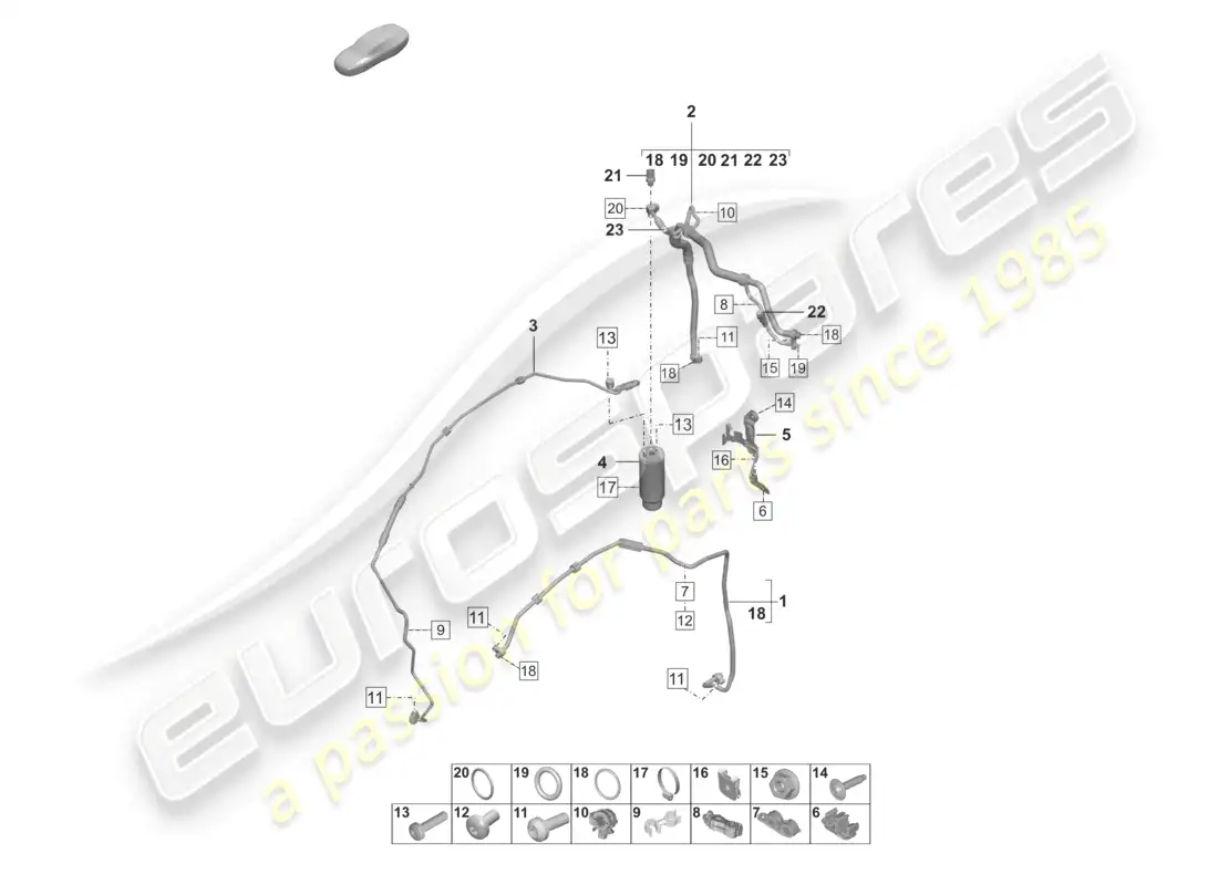 porsche 2022 (992-1 gt3/rs/st) diagrama de piezas del conducto de refrigerante (válvula de expansión >secador) del aire acondicionado rhd