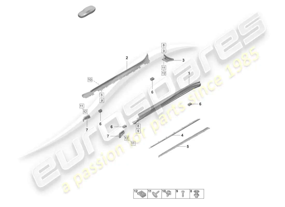 porsche 2022 (taycan 9j1-1) accesorios para molduras de largueros laterales diagrama de piezas