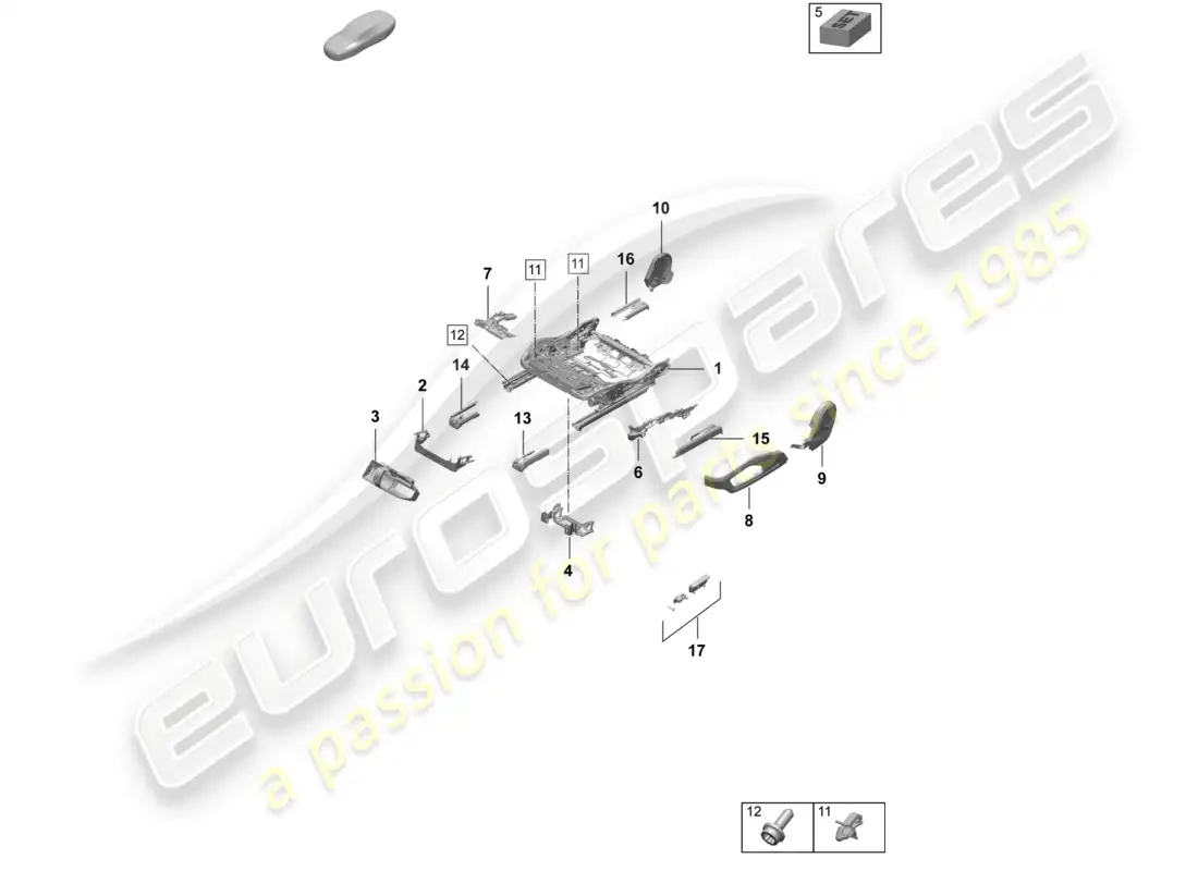 porsche 2026 (taycan 9j1-2) armazón del asiento accesorios varios asiento estándar diagrama de piezas
