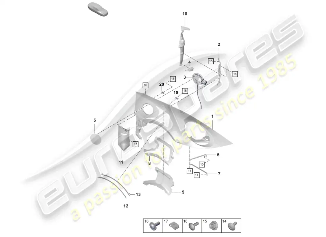 porsche 2022 (992-1 gt3/rs/st) diagrama de piezas del ala