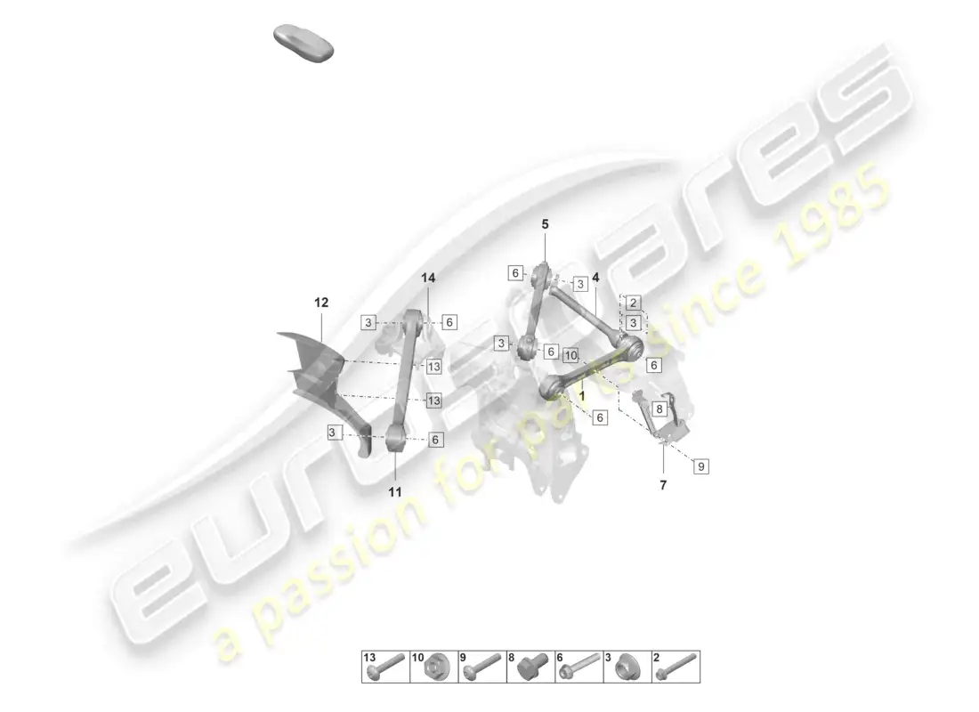 porsche 2022 (992-1 gt3/rs/st) diagrama de piezas del eje trasero de horquilla