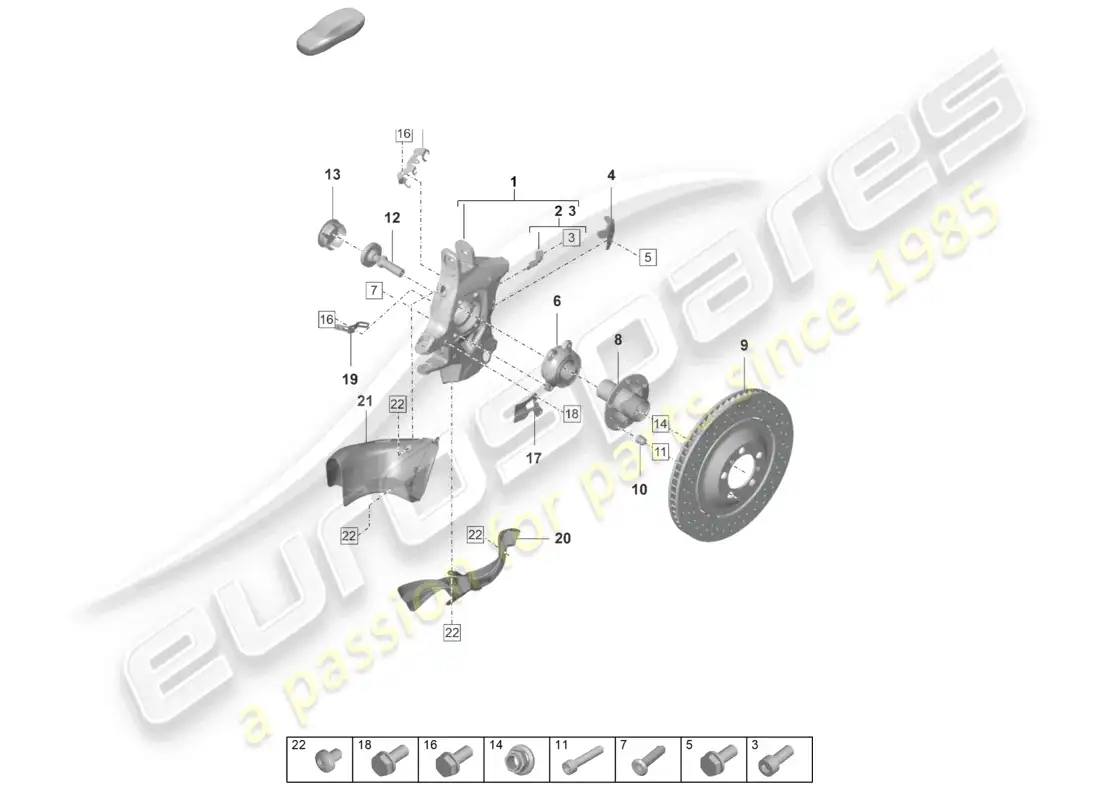 porsche 2022 (992-1 gt3/rs/st) diagrama de piezas del cubo de la rueda del soporte de la rueda