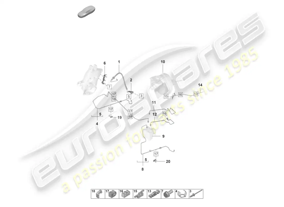 porsche 2022 (992-1 gt3/rs/st) diagrama de piezas de la parte delantera del vehículo de la línea de freno