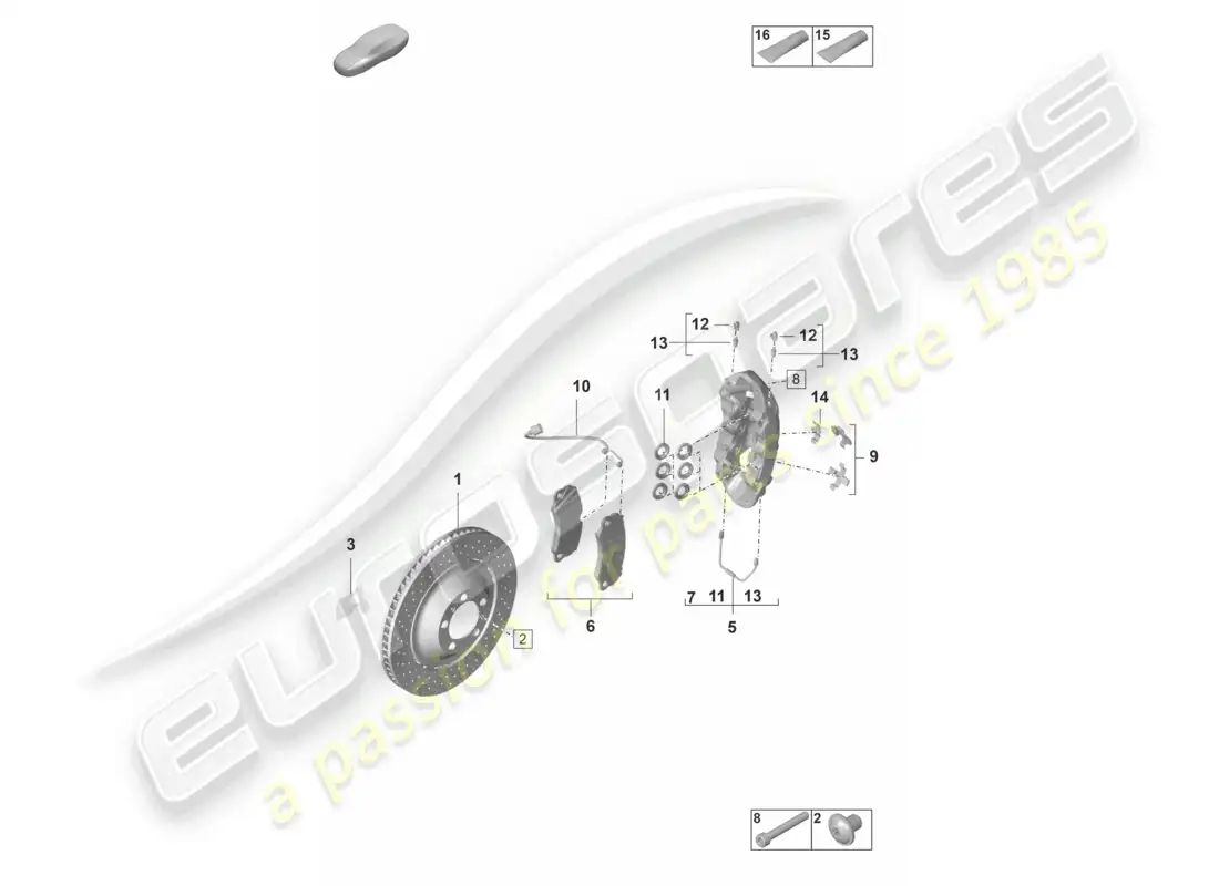porsche 2022 (992-1 gt3/rs/st) freno de disco gg eje delantero gt3 rs diagrama de piezas