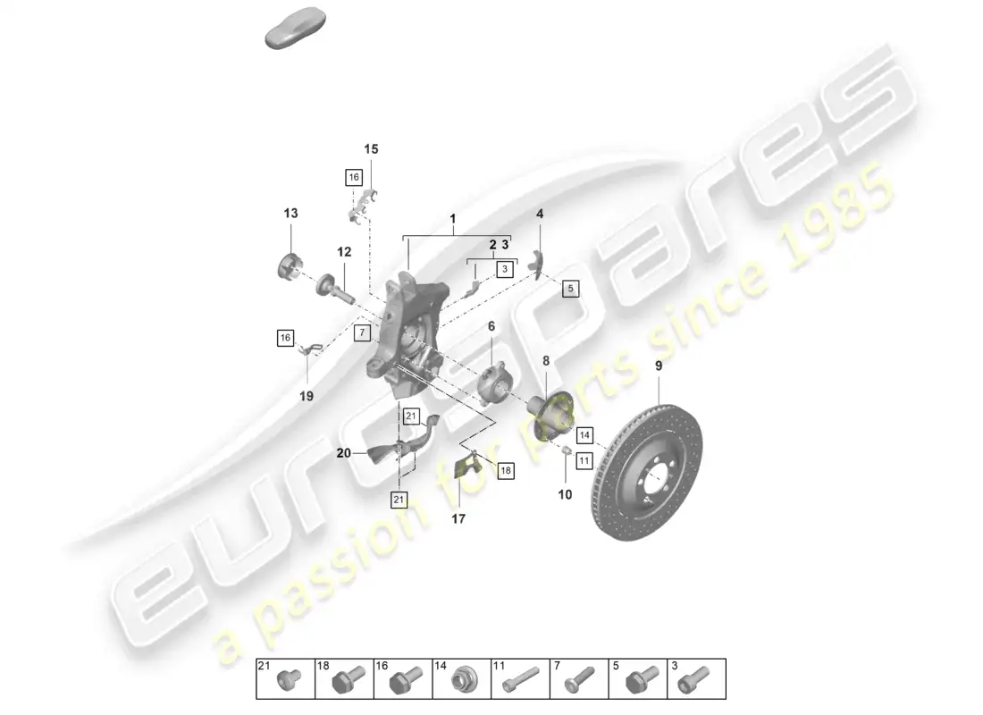 porsche 2022 (992-1 gt3/rs/st) diagrama de piezas del cubo de la rueda del soporte de la rueda