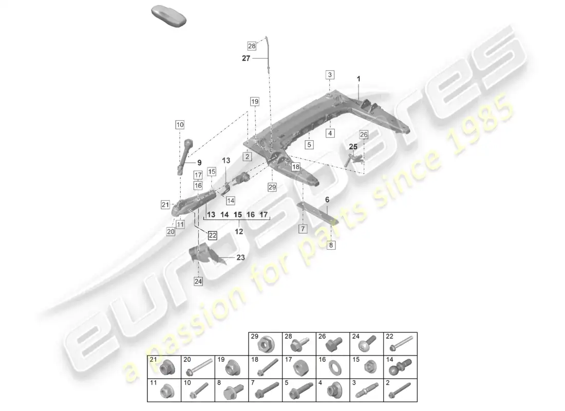 porsche 2022 (992-1 gt3/rs/st) diagrama de la parte inferior del brazo transversal del travesaño