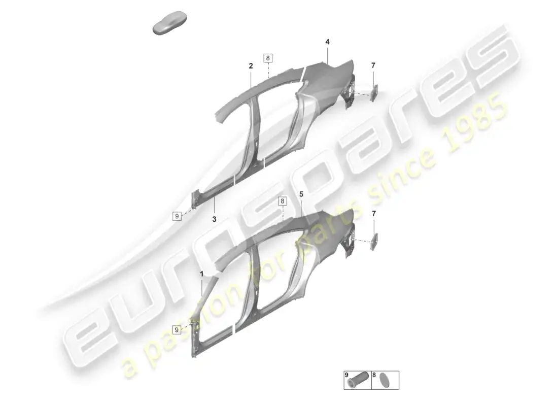 porsche 2023 (taycan 9j1-1) pieza seccional - panel lateral diagrama de piezas