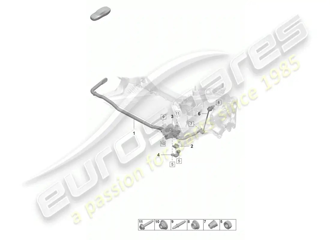 porsche 2022 (992-1 gt3/rs/st) diagrama de piezas de la barra estabilizadora barra de acoplamiento