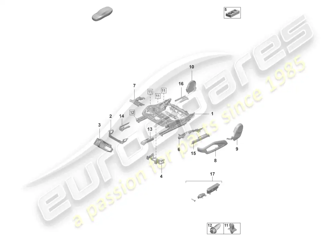 porsche 2020 (taycan 9j1-1) bastidor del asiento accesorios varios asiento estándar diagrama de piezas
