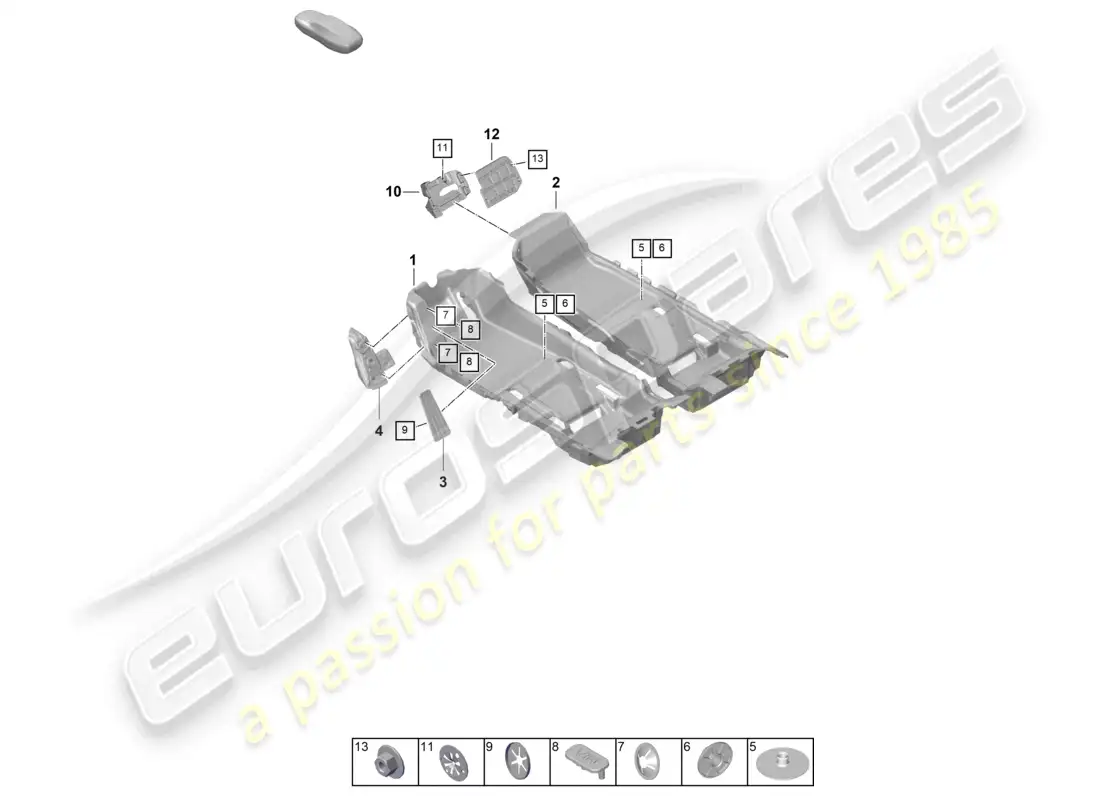 porsche 2020 (taycan 9j1-1) diagrama de piezas de molduras para pisos (alfombras)