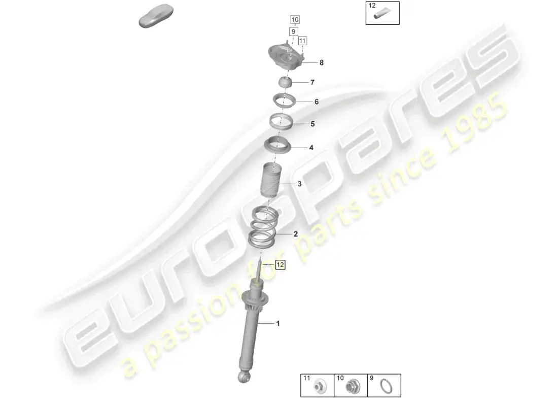 porsche 2022 (992-1 gt3/rs/st) suspensión amortiguadores diagrama de piezas