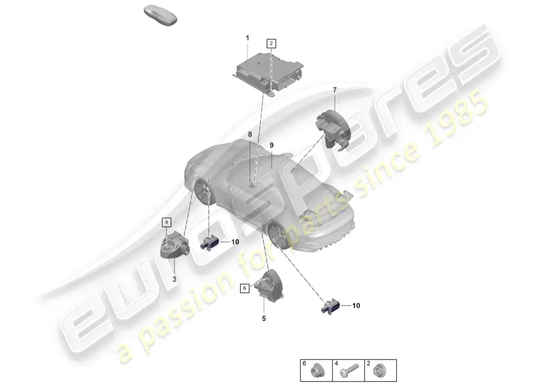 porsche 2022 (992-1 gt3/rs/st) unidad de control del airbag sensor de impacto del airbag diagrama de piezas