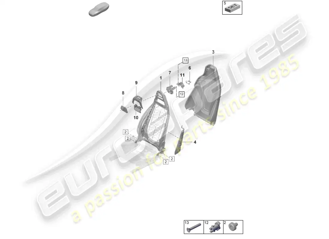 porsche 2026 (taycan 9j1-2) marco del respaldo asiento estándar asiento confort diagrama de piezas